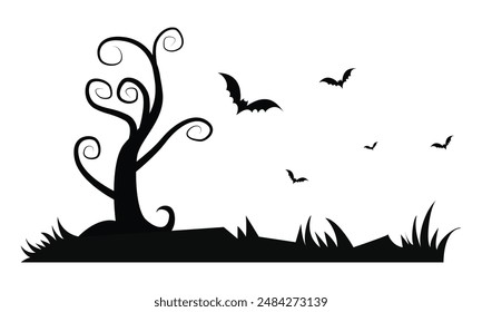 Halloween spooky trees with leafless branches flat isolated against