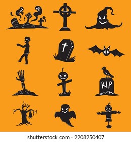 Halloween spooky vector bundle. Vector illustration. Creepy vector set for print. Halloween spooky decoration