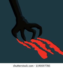 Halloween spooky vector poster, banner or flyer halloween template, monster's paw with claws