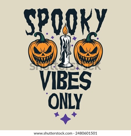 Halloween spooky vibes pumpkins and candle vintage logo