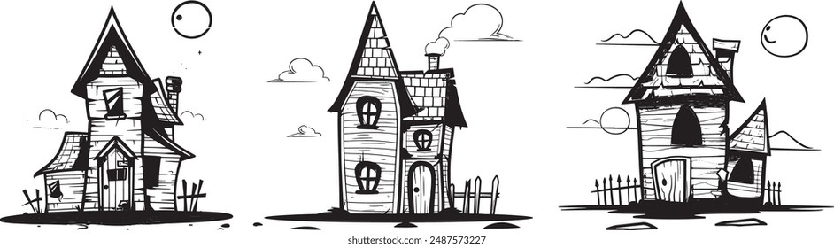 Halloween Spooky witch house vector, illustration, Silhouette