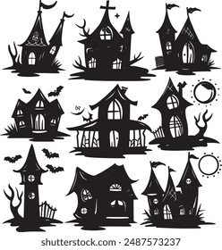 Halloween Spooky witch house vector, illustration, Silhouette