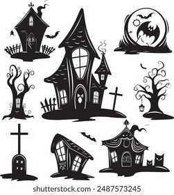 Halloween Spooky witch house vector, illustration, Silhouette