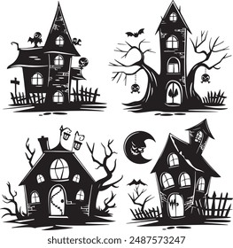 Halloween Spooky witch house vector, illustration, Silhouette