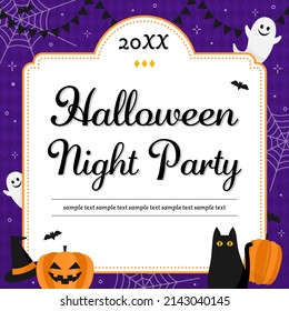 Halloween square banner template with cute ghosts