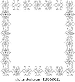 Halloween square black spiderweb frame with copy space on white background.