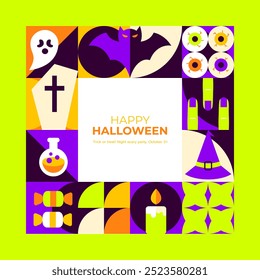Halloween Square Concept. Vector Illustration of Flat Style. Trick or Treat. Scary Party Greeting Card. Horror Holiday.