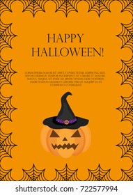 Halloween square frame for text with spider web. Template for your design postcard, invitation, poster. Vector illustration