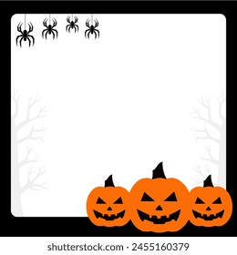 halloween square greeting card with illustration of jack o lantern pumpkin and scary spider