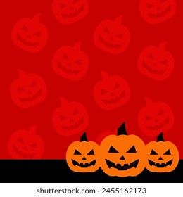 halloween square greeting card with illustration of jack o lantern pumpkin printable and editable. halloween red theme