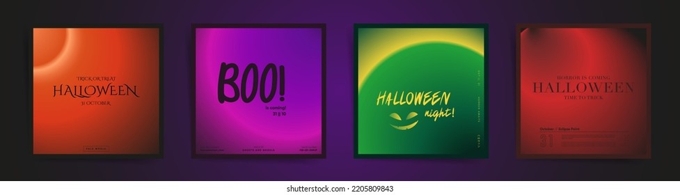 Halloween square post covers set  Minimal backgrounds design and dark gradient for sale promo banners  social media posts   invitations  Smooth blurred halloween modern templates collection 