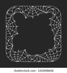 Halloween square spiderweb frame for party invitation. Vector isolated spooky gold decoration background for october night.