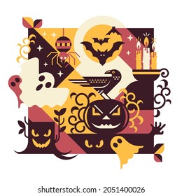 Halloween square vector illustration geometric style. Perfect for a banner or greeting card.