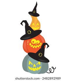 Halloween stacked pumpkins vector cartoon illustration