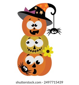 Halloween stacked pumpkins vector cartoon illustration