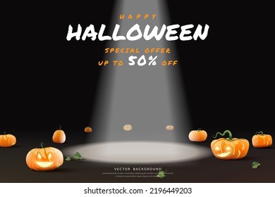 Halloween stage background with pumpkin for product display, Vector illustration