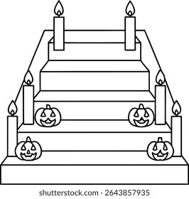 A Halloween Staircase Display Featuring Pumpkins and Candles an Illustration of a Multi Tiered Structure Adorned with Spooky yet Festive Decorations for a Halloween Celebration