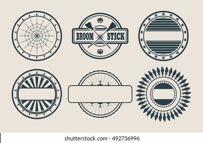 Halloween Stamp collection. Round shape seal. Monochrome style