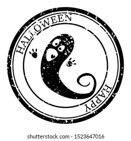 Halloween Stamp Postal. Icon Ghost Silhouette Seal. Grunge Texture. Passport Round Design. Vector Design Retro Isolated