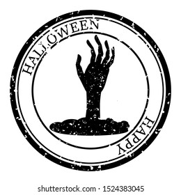 Halloween Stamp Postal. Icon Hand Zombie Silhouette Seal. Grunge Texture. Passport Round Design. Vector Design Retro Isolated