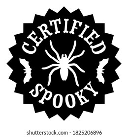 Halloween stamp with spider and bats. The text says "Certified Spooky".