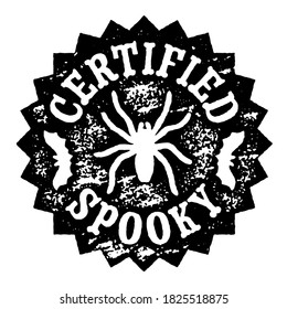 Halloween stamp with spider and bats. The text says "Certified Spooky".