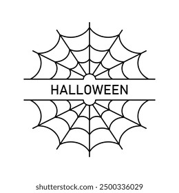 Halloween stamp, text in spider net, round shape logo, vector design element