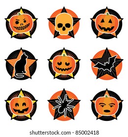 halloween star icons with motifs isolated on white