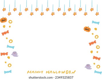 Halloween stars, pumpkin and ghost hand drawn cute frame illustration
