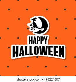 Halloween sticker. Black sticker isolated on orange background. Element of design for Halloween. Vector illustration