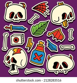 halloween sticker cartoon doodle illustration design for coloring, backgrounds, stickers, logos, symbol, icons and more