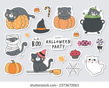 Halloween Sticker cat flat design Halloween celebration design theme is a halloween party featuring elements that are associated with halloween