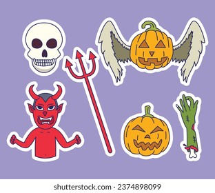 Halloween Sticker Character, Halloween Zombie, devil, pumpkin, Halloween Sticker Collection