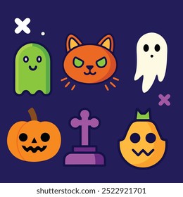 Halloween sticker collection featuring cauldrons and magic symbols