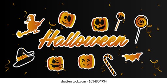 Halloween sticker with confetti background design concept vector
