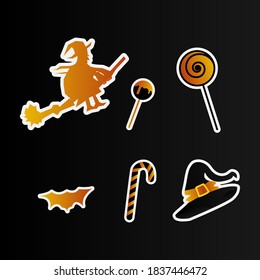 Vector de colección de diseño de pegatinas de Halloween sobre fondo negro