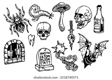 Halloween sticker hand drawn vector vintage engraving