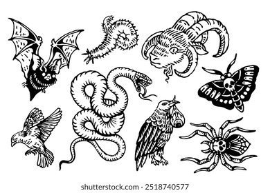 Halloween adesivo mão desenhado vetor gravura vintage