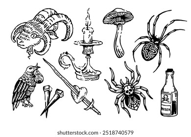 Halloween sticker hand drawn vector vintage engraving