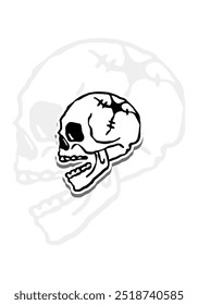 Etiqueta engomada de Halloween dibujado a mano grabado vintage de Vector