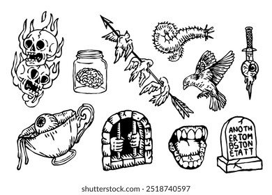 Halloween sticker hand drawn vector vintage engraving