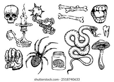 Halloween sticker hand drawn vector vintage engraving
