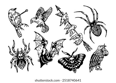 Halloween sticker hand drawn vector vintage engraving