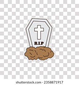 halloween sticker illustration, png background with design element for halloween, grave tombstones