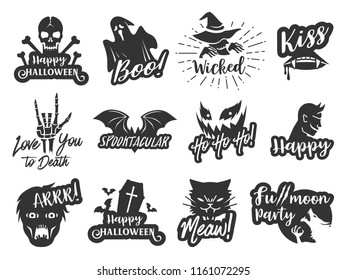 Halloween sticker label. Typographic design of scrapbook elements vector illustration.