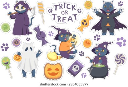 Halloween Sticker Pack With Funny Balck Cats and Sweets