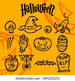 Halloween sticker pack. Linear icons. Vector illustration