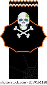 Halloween Sticker, price tag or label with Halloween Skull crossbones. Holiday traditional demonic character Jack Lantern. Glowing evil eyes and sharp teeth. Halloween party, sesonal sale.