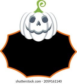 Halloween Sticker, price tag or label with Halloween pumpkin. Holiday traditional demonic character Jack Lantern. Glowing evil eyes and sharp teeth. Halloween party, sesonal sale.