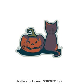 Halloween sticker pumpkin and cat clipart design